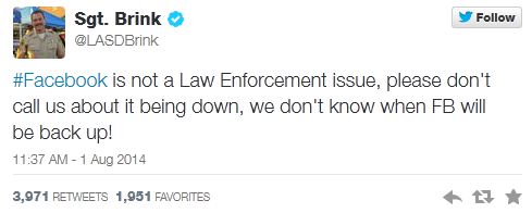 LAPD does not think #Facebook down is an emergency situration. 