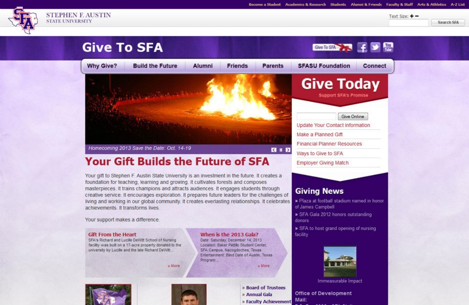 Point A Media built an interim website for the SFA Office of Development